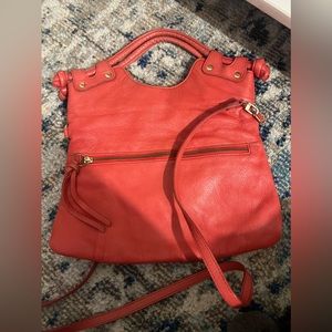 Pietro shoulder or cross body bag in coral red.